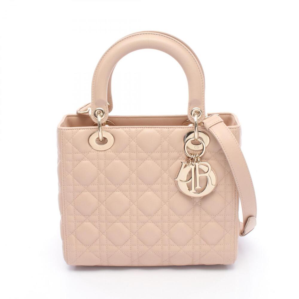 Christian Dior Lady Cannage Handbag Leather Pink